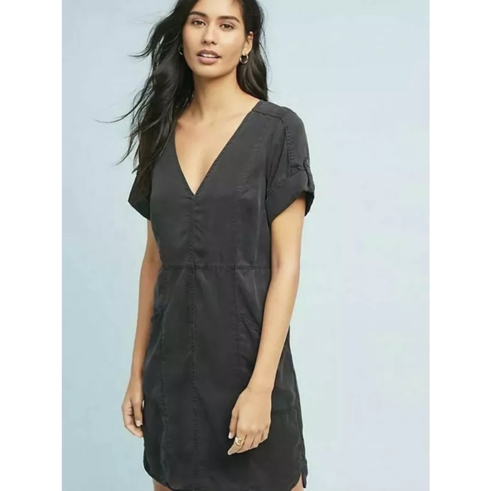Pilcro and the Letterpress Black V-Neck Sheath Midi Dress